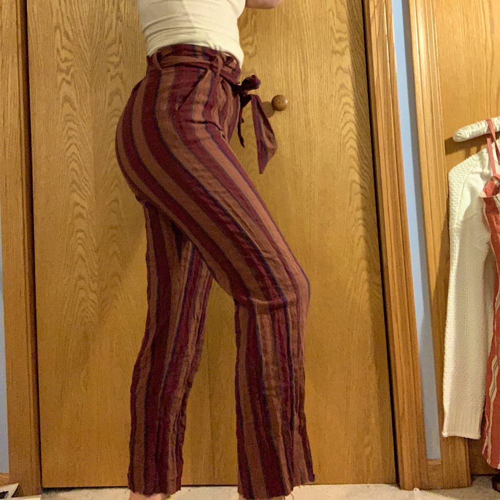 Striped Tie Paper bag pants